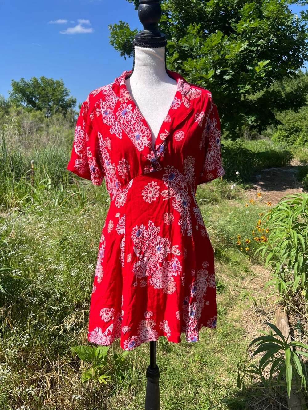 Free People Red Floral Print Mini Dress